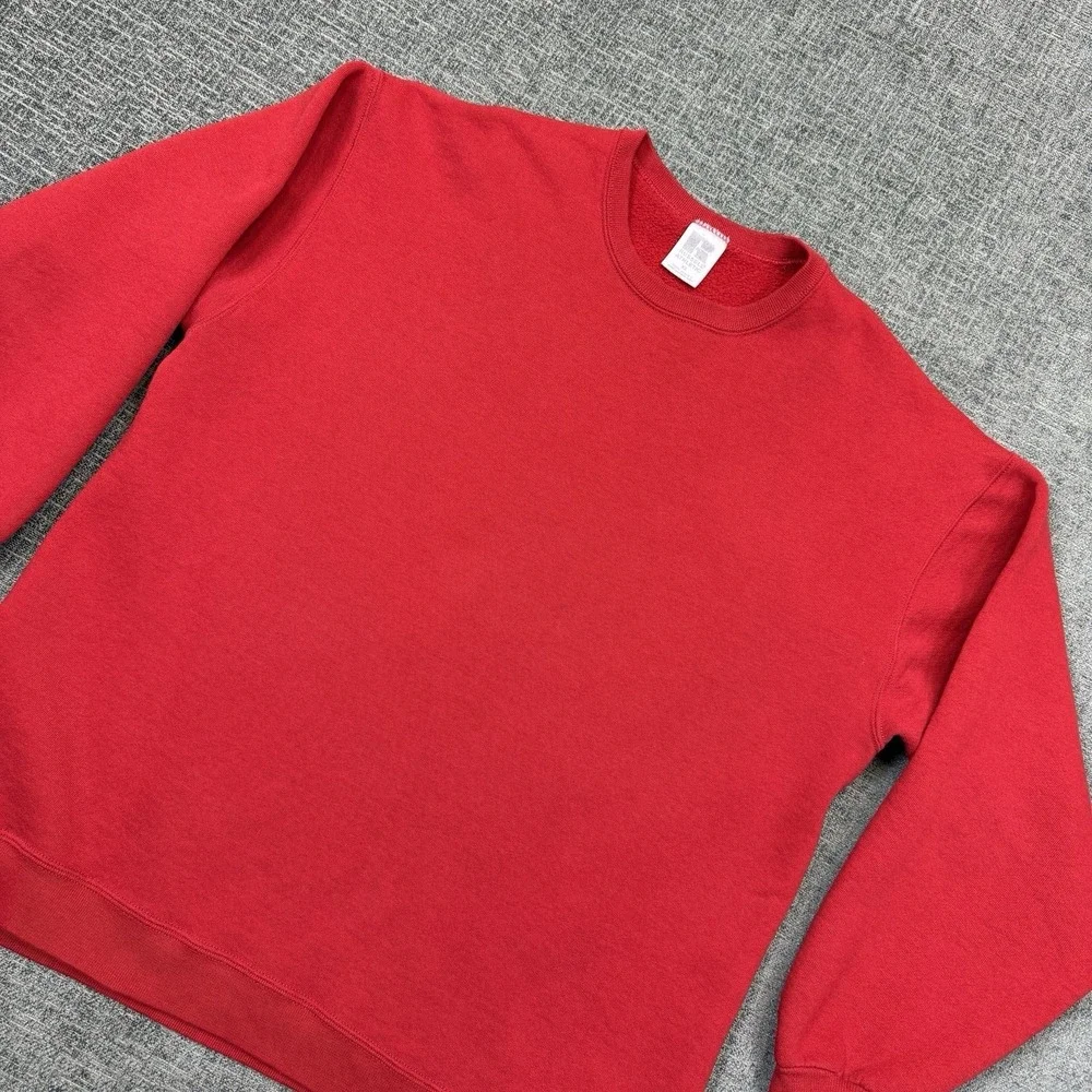 Vintage 90s Russell Athletic Sweatshirt Blank Crewneck Red XL Made‎ in USA